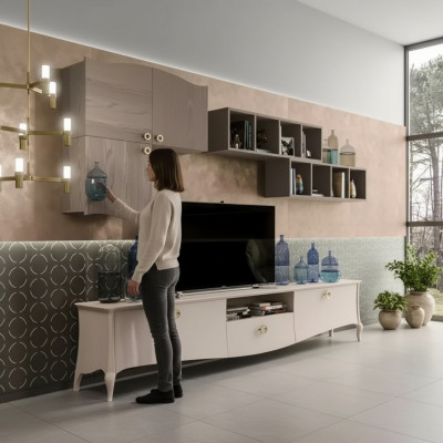 Wunnwand RTV Wandkabinett Regal Wunnzëmmer Holz Schief Wand Regaler