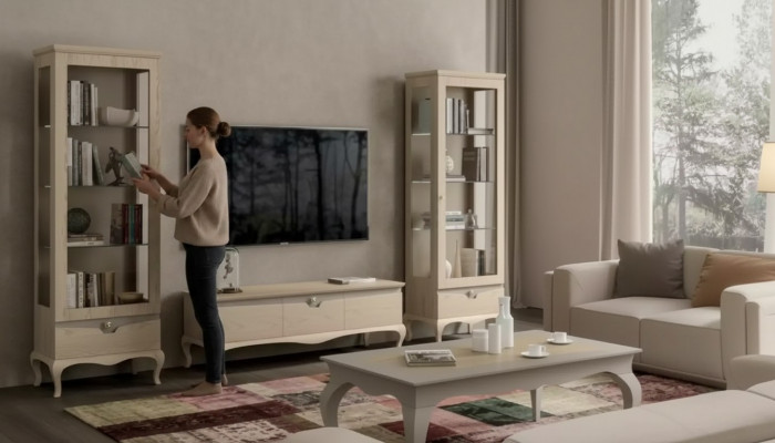 Wunnzëmmer rtv Vitrin Wunnwand Schief Design Art déco Vitrinen Set