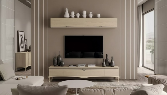 TV Rescht Wandregal Holzdësch Wandregal Beige Klassesch Design Neit