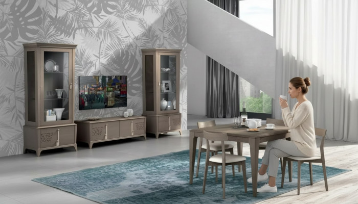Wunnmauer Klassesch TV-Stänner Wunnzëmmer Vitrinn Sideboard Gro 3-deleg.