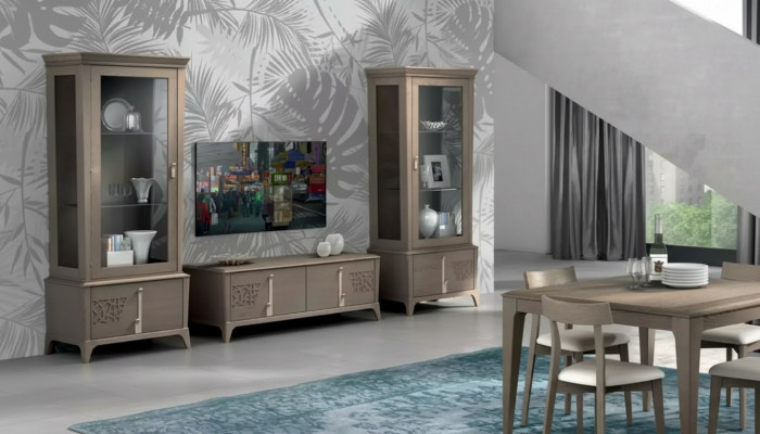 Wunnmauer Klassesch TV-Stänner Wunnzëmmer Vitrinn Sideboard Gro 3-deleg.