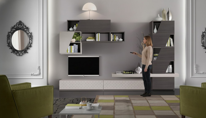 Wunnzëmmer Mauerregaler Wunnzëmmer Schief Design TV Modern Luxus Nei