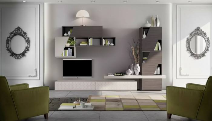 Wunnzëmmer Mauerregaler Wunnzëmmer Schief Design TV Modern Luxus Nei