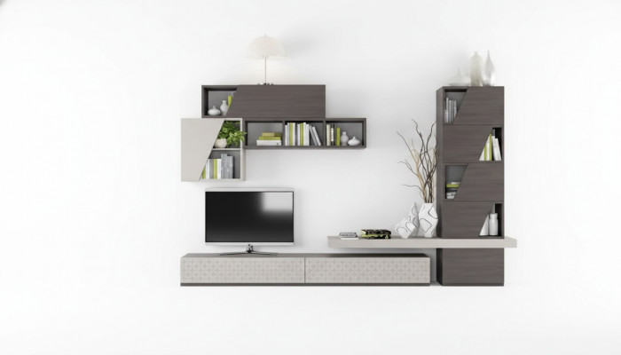Wunnzëmmer Mauerregaler Wunnzëmmer Schief Design TV Modern Luxus Nei