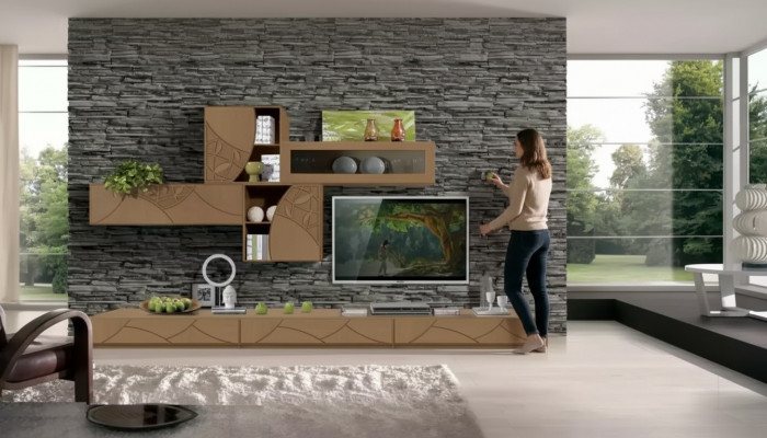 Living Zëmmer Sideboard Wunnmaueren Braun Schief Regal Schaf Design Nei