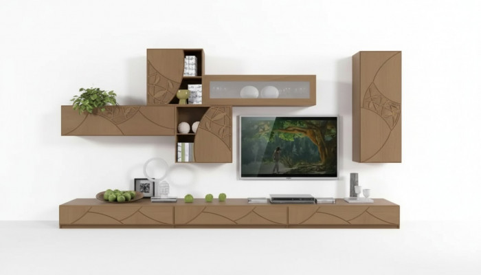 Living Zëmmer Sideboard Wunnmaueren Braun Schief Regal Schaf Design Nei