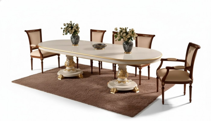 Luxus Iesszëmmer Dësch Oval Wäiss Iessdëscher Holz Italienesch Miwwelen Art déco Nei