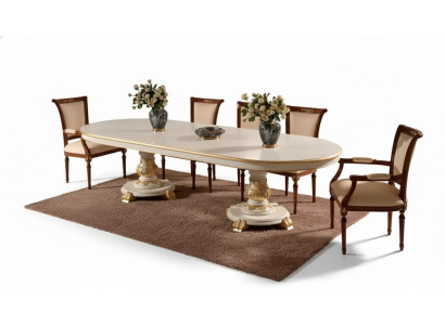 Luxus Iesszëmmer Dësch Oval Wäiss Iessdëscher Holz Italienesch Miwwelen Art déco Nei