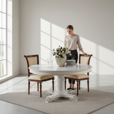 Holz Iesszëmmer Design Miwwelen Ronn Dësch Wäiss Iessdësch Klassesch Iesszëmmer Nei