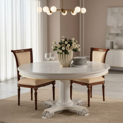 Holz Iesszëmmer Design Miwwelen Ronn Dësch Wäiss Iessdësch Klassesch Iesszëmmer Nei