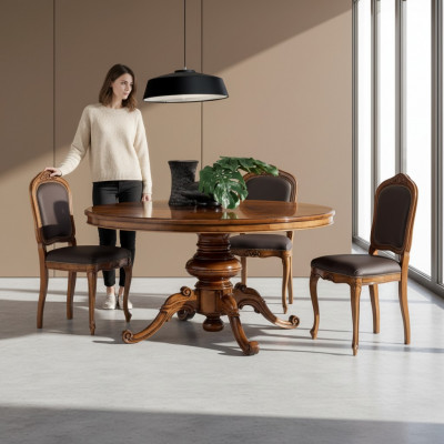 Komplett Set Iessdësch 4x Still Iesszëmmer Set Iess Grupp Holz Dësch Nei 5tlg