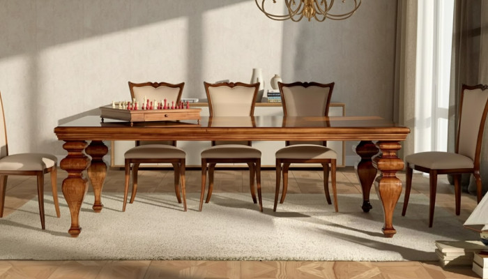 Iesszëmmer Ensemble Set Klassesch Dësch 6x Still 7tlg Luxus Komplett