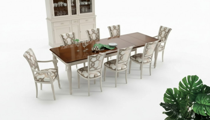 Iesszëmmer Garnitur Dësch 8x Still Dëschgarnitur Grupp Set Italien Holz