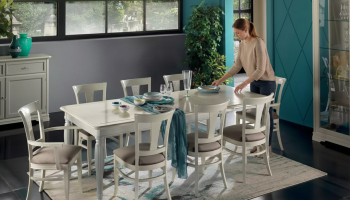 Komplett Set Iessdësch 8x Still Luxus Iesszëmmer Garnitur Wäiss Italienesch