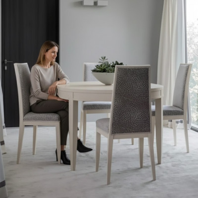 Iessdësch Garnitur Grupp Iesszëmmer Dësch Set 4x Still Holz 5tlg Beige