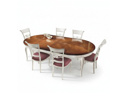 Klasseschen Iessdësch Dësch Holz Iesszëmmer Garnitur 4x Stull Set Wäiss