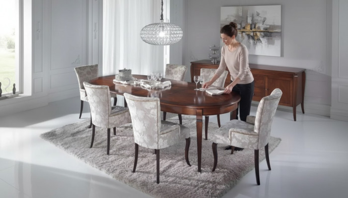 Design-Iesszëmmer-Set 5-Deeler: Miwwelen-Stolgroupe-Dësch 4x Stull-Garnitur