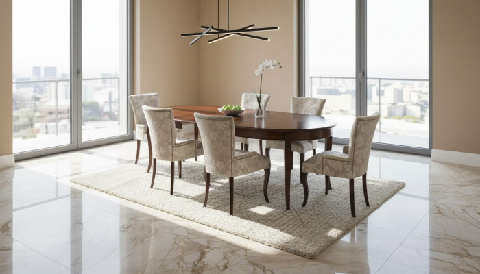 Design-Iesszëmmer-Set 5-Deeler: Miwwelen-Stolgroupe-Dësch 4x Stull-Garnitur