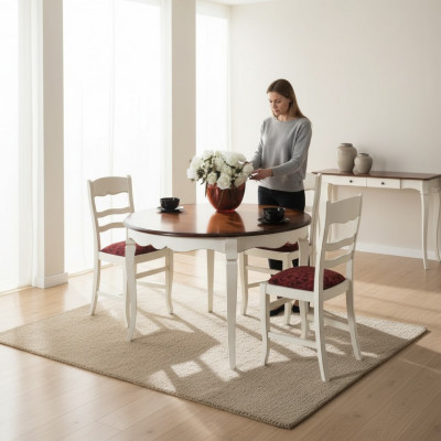 Komplettset Iessdësch 4x Still Kommode Iessgrupp Holzdësch Wäiss Nei