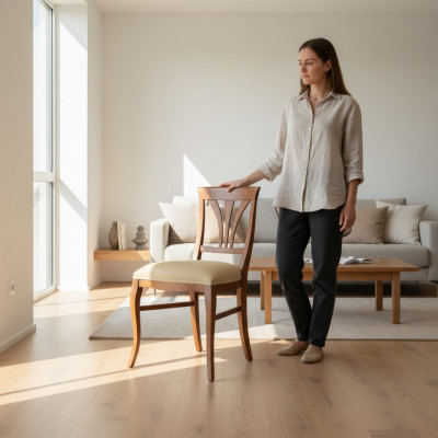 Stull ouni Aarmleeën Iesszëmmerstull Holz Iesszëmmer brong Design klassesch