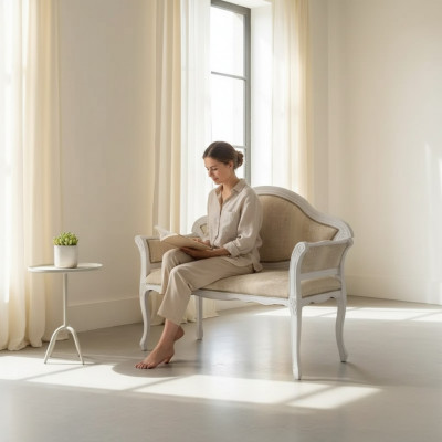 Luxus 2-Sëtzer Canapé Polster Sofa Textil Stoff Couchen Klassesch Nei