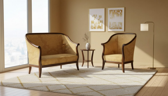 Canapé Couchage Polster Klassesche 2-Sëtzer Fotell Giel Italieneschen Stil
