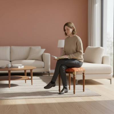 Hocker Sëtz Design Polster Fouss-Schemel Klassesch Textil Nei Ottomane