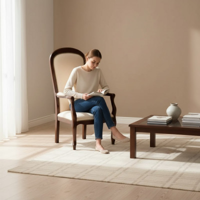 Wunnzëmmersessel 1 Sëtz Couch Polster Luxus Textil Design Holz Miwwelen