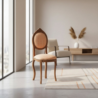Stull ouni Armleeën Iesszëmmerstull Holz Stoff Iesszëmmer Design Fotell