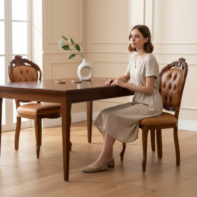 Luxus Stull Braun Iesszëmmer Designer Holz Miwwelen Stull ouni Armleen.