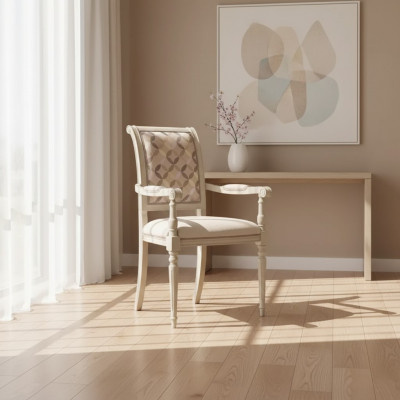Iesszëmmer Holz Still Polster mat Aarmlehne Beige Stull Design Lehnstull