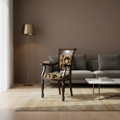 Braune Stull Design Wunnzëmmer Iesszëmmer Holz Polster mat Armlehnem Nei