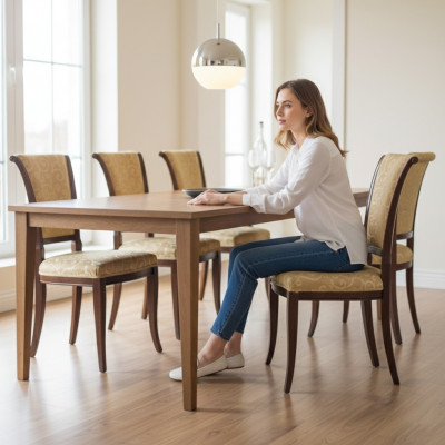 Design Textil Luxus Leënstull Stull ouni Armlehn Iesszëmmerstull Beige