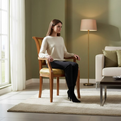 Iesszëmmerstull Art déco Aarmleed Iesszëmmer Design Textil Luxus Brong