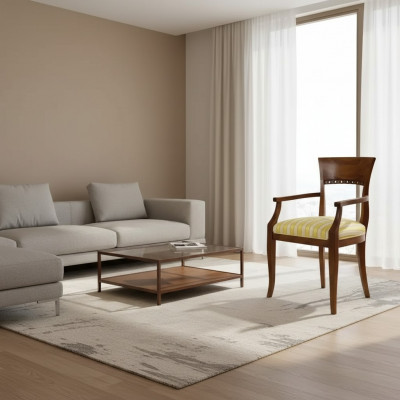 Stull mat Armlehn Sallstull Holz Klassesch Mobiliar Polster Textil
