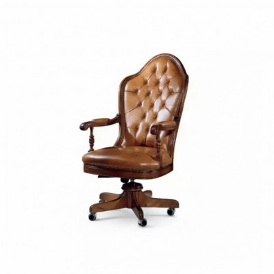 Bürostull Holz Chefstull Chesterfield Italien Miwwelen Braun Dreckbar Nei