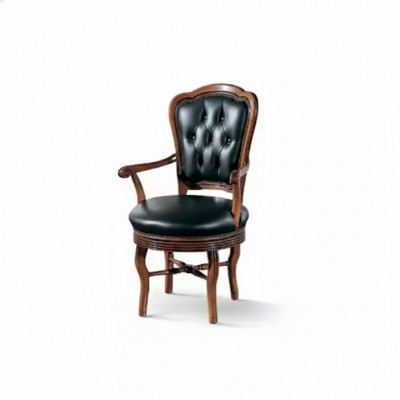Bürosstull Holz Chefsessel Chesterfield italieenesch Miwwelen Schwaarz Dréiend