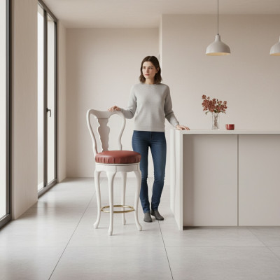 Klassesche wäisse Stull Designer Barhocker Holzstull Luxus Miwwelen Hocker