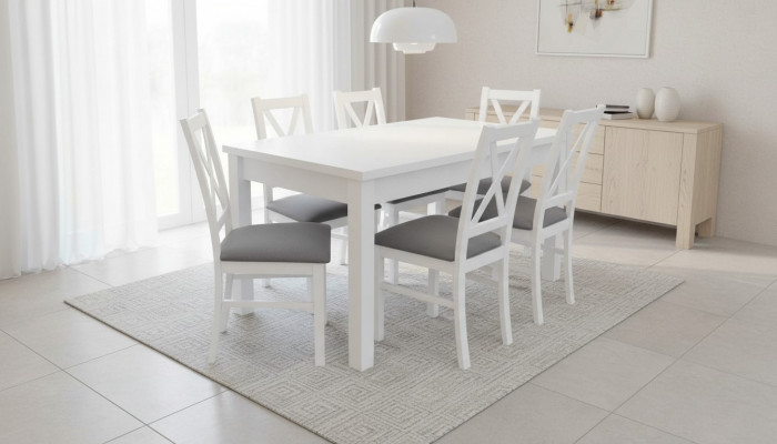Modern Iesszëmmer Miwwelen luxuriéisen Iessdësch + 6x Stull Dësch Nei