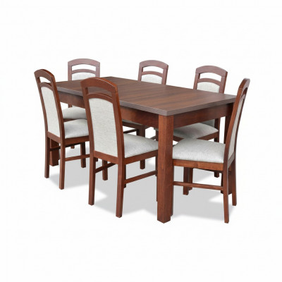 Designer Holz Iesszëmmer Set Dësch 6x Still Garnitur Polster 7tlg