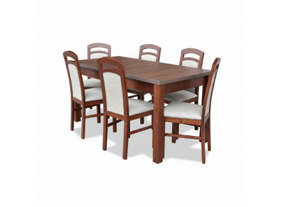 Designer Holz Iesszëmmer Set Dësch 6x Still Garnitur Polster 7tlg