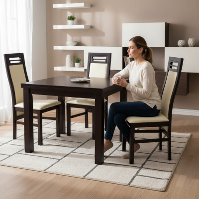 Stull ouni Armlehn Iesszëmmerstull Holz Iesszëmmer Schwaarz Design Modern