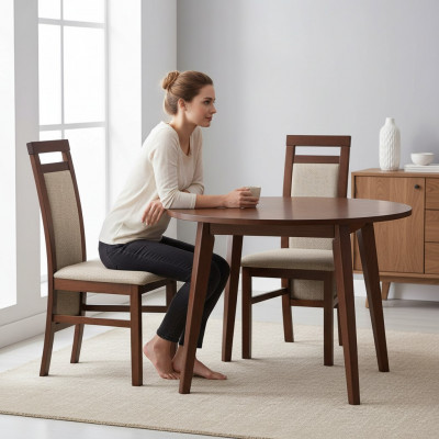 Stull ouni Armleef Relaxstull Polster Holz Textil Holz Fauteuil Nei