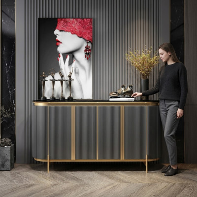 Anrichte Sideboard Luxus Designer Holz Regal Schaf Möbel Grau Kommode