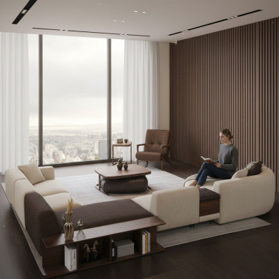 Wunnzëmmer Garnitur Ecksofa U-Form Nei Fauteuil Luxus Holz Dësch Hocker