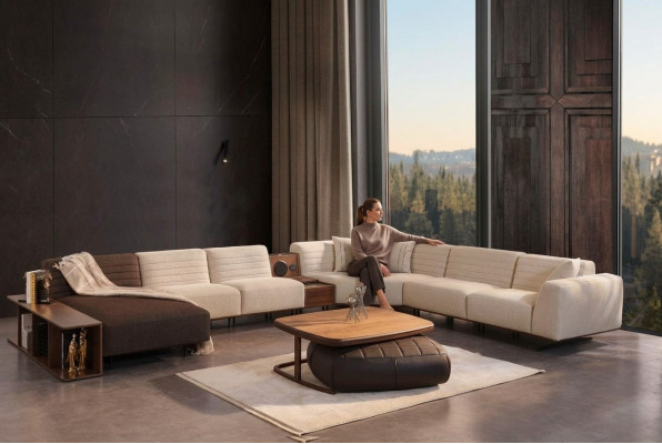 Luxus Eckcouch U-Form Polstersofa Couch Wunnzëmmer Miwwelen Textil Nei Ariichtung
