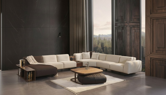 Luxus Eckcouch U-Form Polstersofa Couch Wunnzëmmer Miwwelen Textil Nei Ariichtung