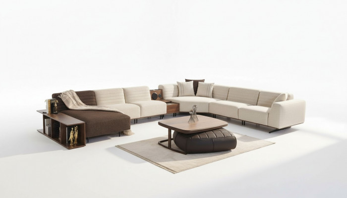 Luxus Eckcouch U-Form Polstersofa Couch Wunnzëmmer Miwwelen Textil Nei Ariichtung