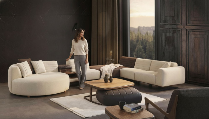 Luxus Sofa Canapé U-Form Polster Miwwelen Wunnzëmmer Eckcanapé Textil Ariichtung