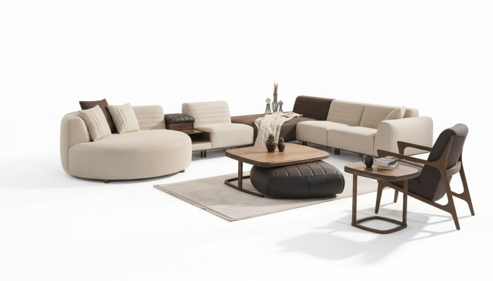 Luxus Sofa Canapé U-Form Polster Miwwelen Wunnzëmmer Eckcanapé Textil Ariichtung